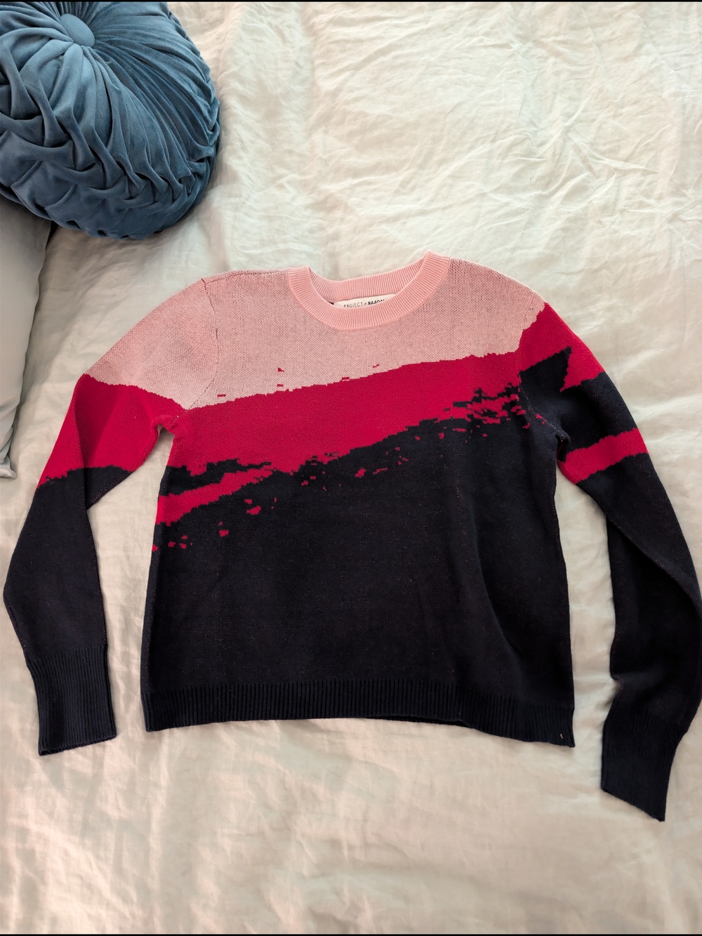 Project NAADAM 100% Cotton Colorblock Abstract Knit Sweater Pink Navy XS